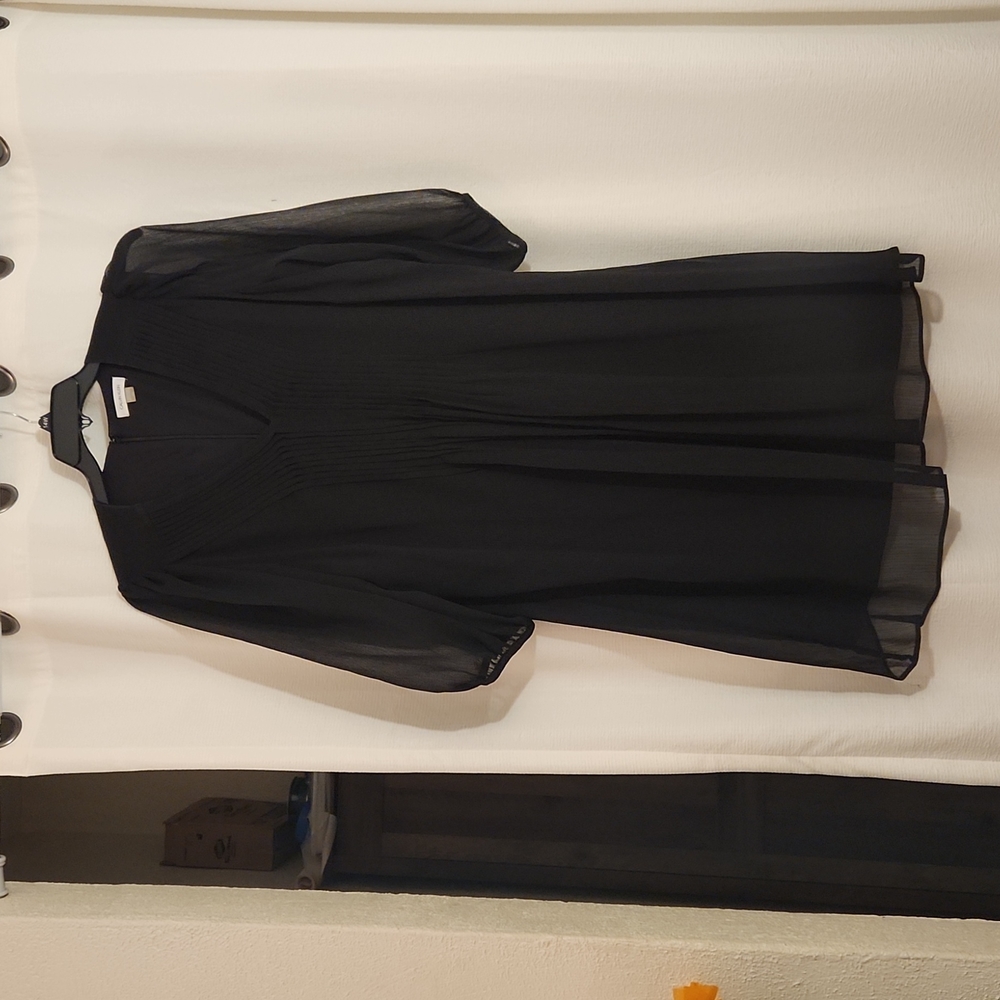 Calvin Klein 3/4 sleeve V-neck pleated front Chiffon dress
